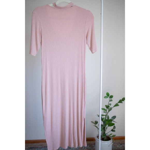 TOPSHOP Pink Ribbed Choker Scoop Neck Midi Dress Side Slits SZ 6 - Picture 6 of 7
